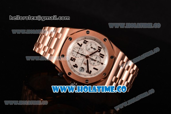 Audemars Piguet Royal Oak Offshore Carbon Chronograph Swiss Valjoux 7750 Automatic Full Rose Gold with White Dial and Arabic Numeral Markers (JF) - Click Image to Close